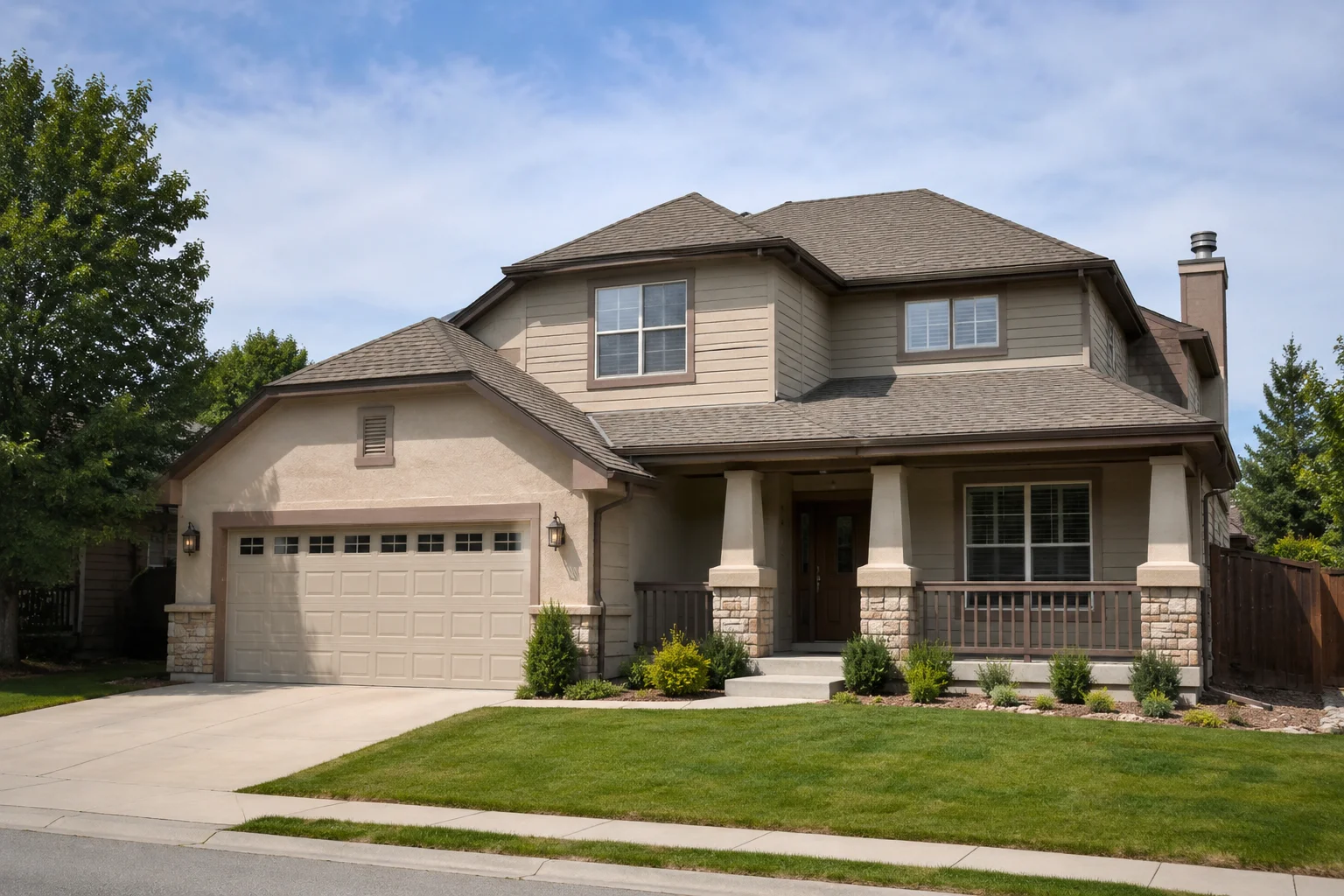 Dated house exterior before an AI modern facade redesign